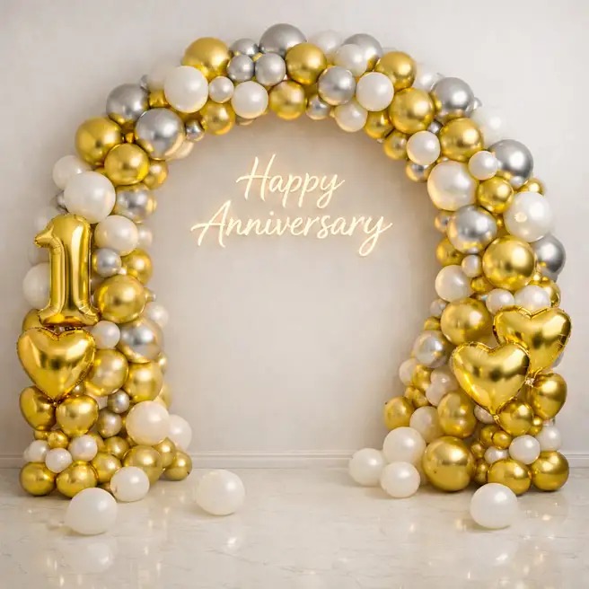 Romantic anniversary room decoration with balloons and candles — Panchkula