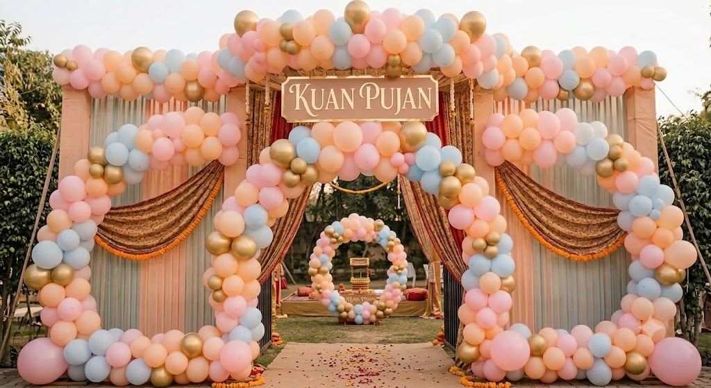 Kua pujan decoration with marigold and balloons — Zirakpur