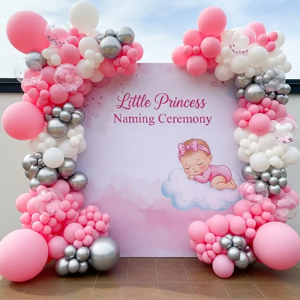 Naming ceremony namkaran balloon decoration with name foil — New Chandigarh