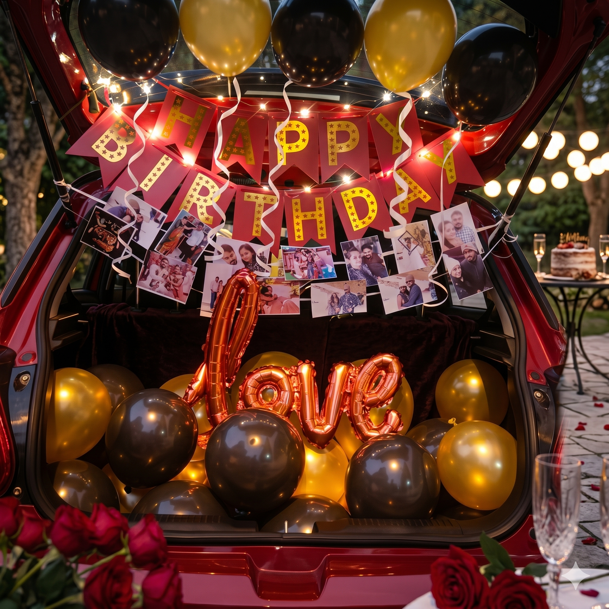 Car boot surprise decoration with balloons and lights — Panchkula