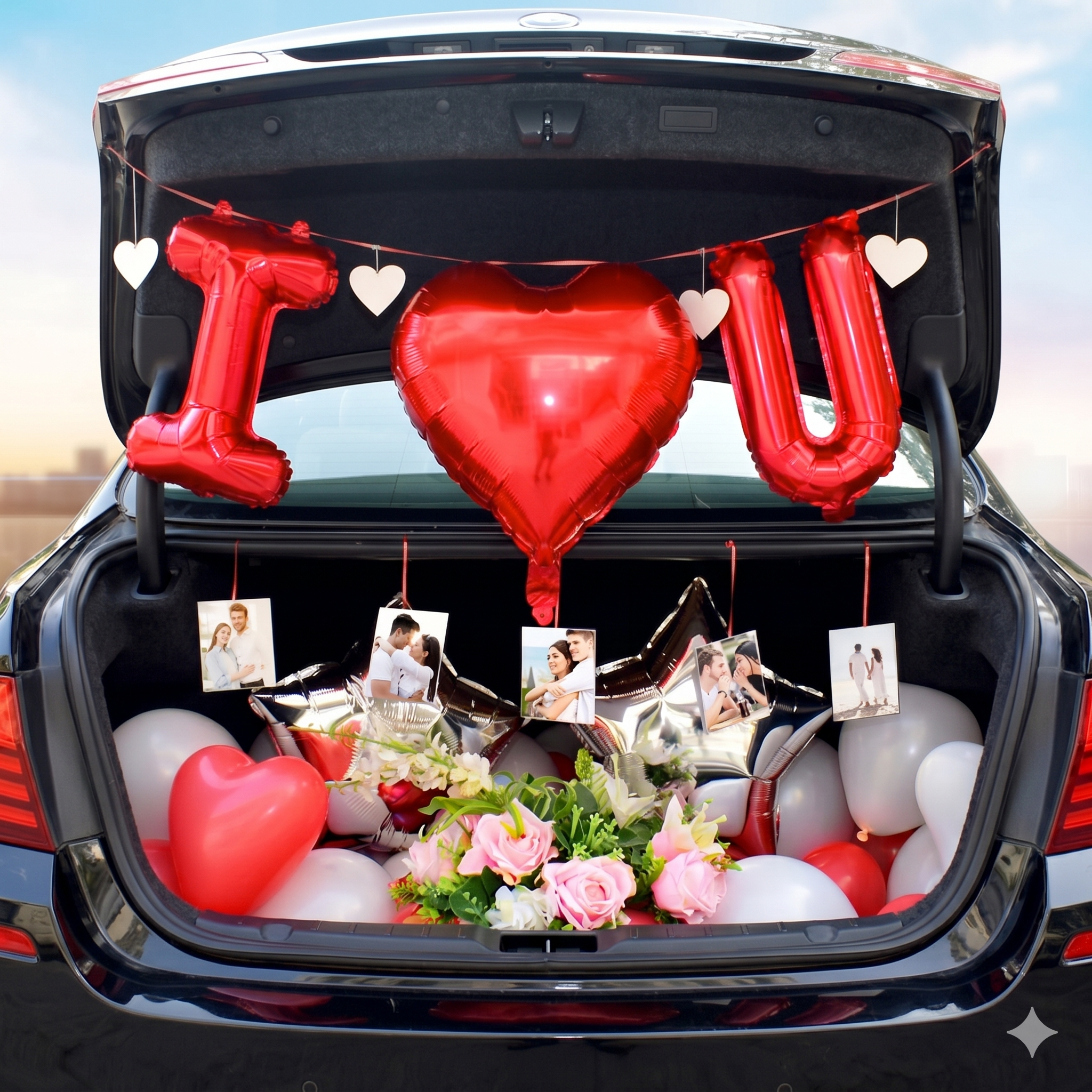 Car boot surprise decoration with balloons and lights — Chandigarh