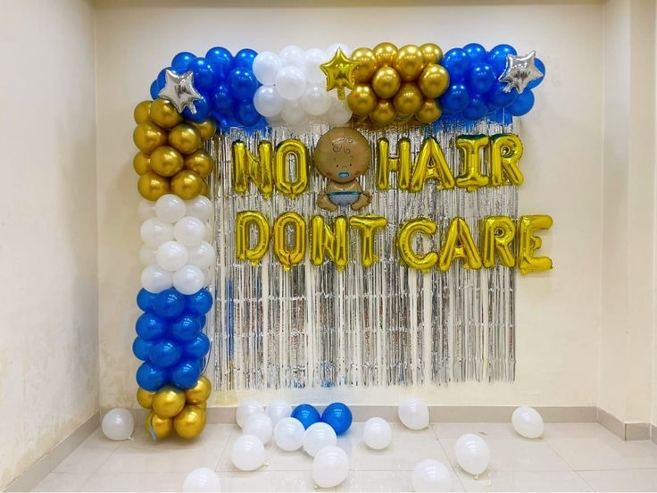 Mundan ceremony decoration with pastel balloons and name foil — Mohali
