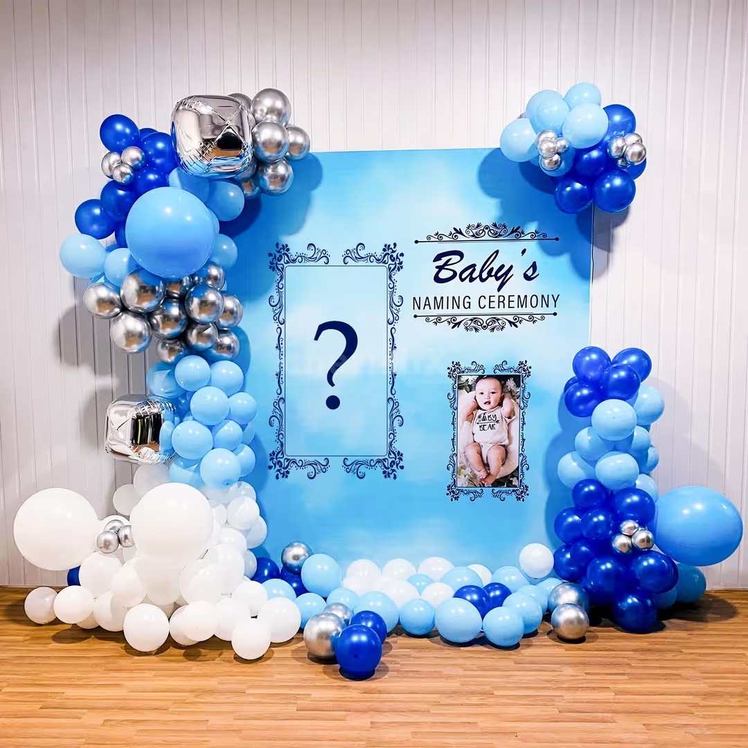Naming ceremony namkaran balloon decoration with name foil — Sector 79 Mohali
